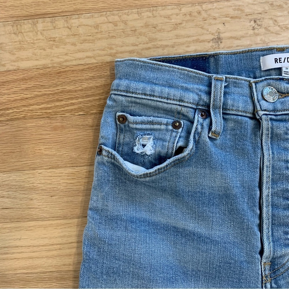 Re/Done 90s High Rise Ankle Crop in Worn Bright Blue size 27 Button Fly Denim - Picture 3 of 16